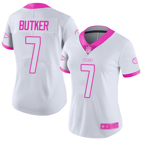 Women Kansas City Chiefs #7 Butker Harrison Limited White Pink Rush Fashion Football Nike NFL Jersey